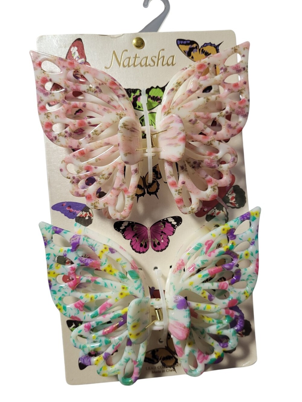 Natasha Couture Pastel Floral Butterfly Hair Clips - Pink & Multicolor
